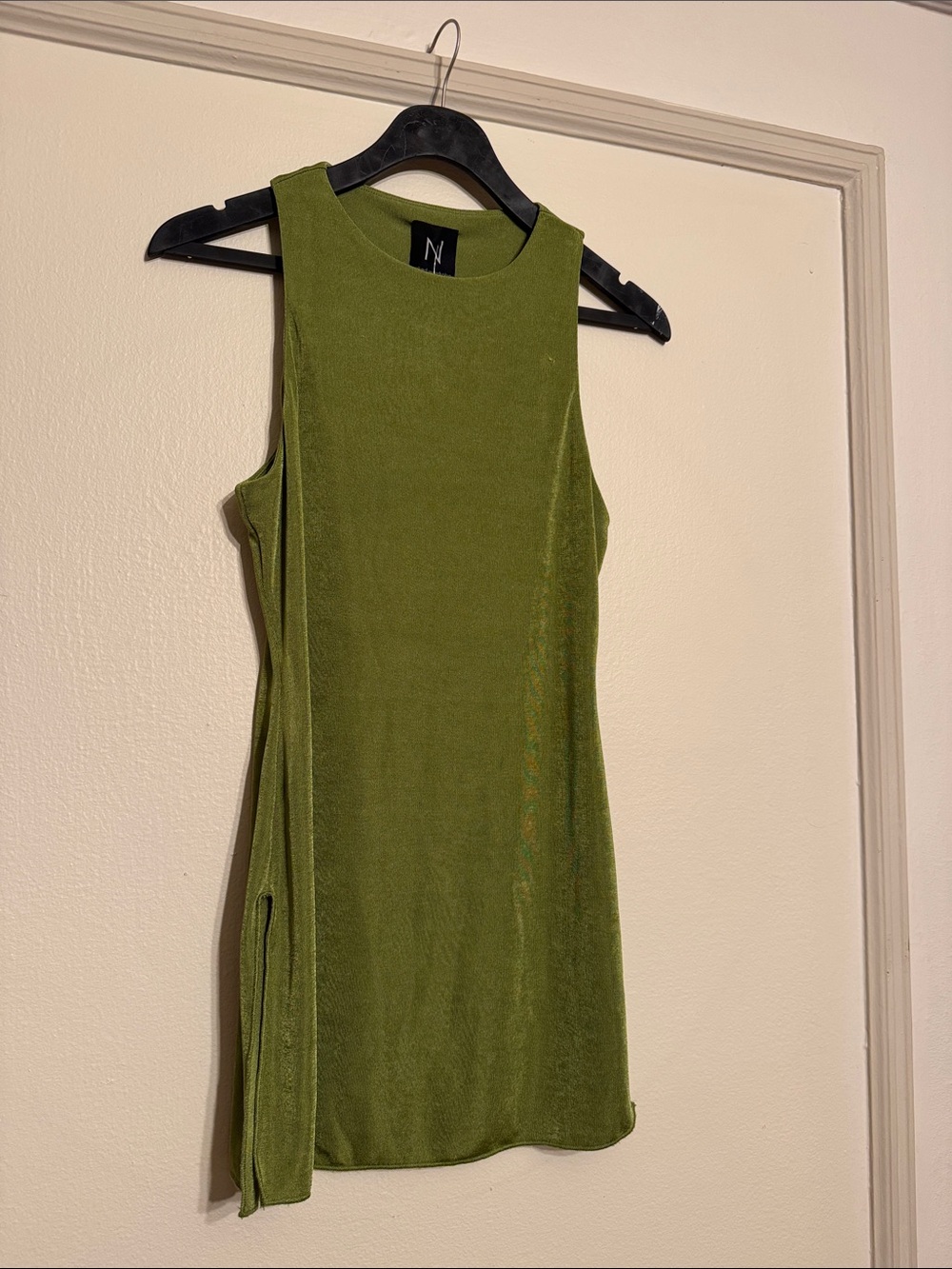 naked wardrobe Olive Green Sleeveless Velvet Tunic Top